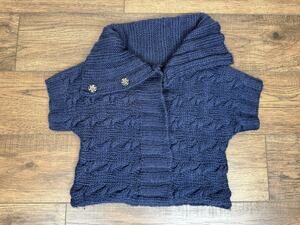 Vtg Y2K Gap Cardigan Sweater Short Sleeve Womens XS Blue Chunky Alpaca Wool